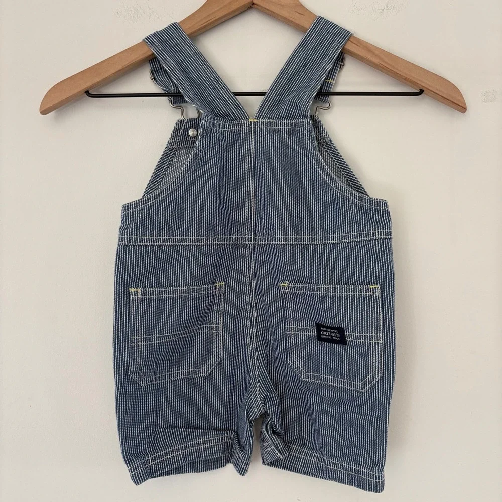 Y2K Toddler Overall Shorts Carters 18M Blue Stripe DenimTractor Farm Animals‎